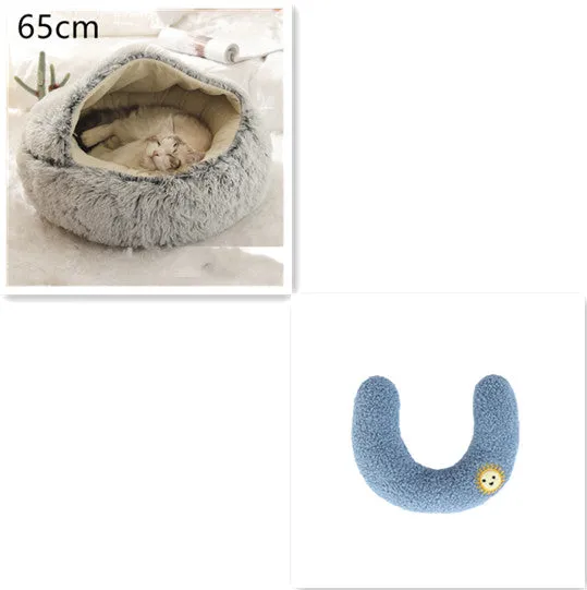 2 in 1 round plush pet bed with PP cotton filling for dogs and cats, available in brown, 65cm size