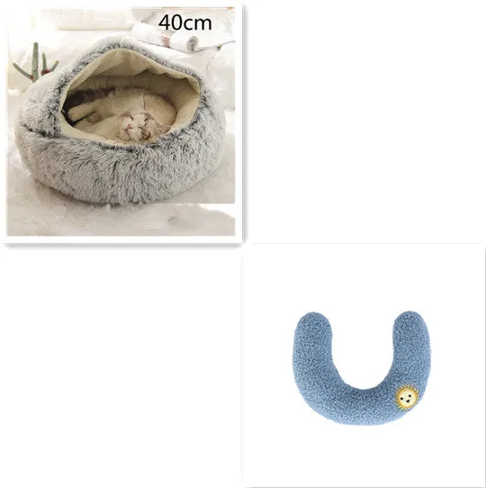 2 in 1 round plush pet bed with PP cotton filling for dogs and cats, available in brown, 65cm size
