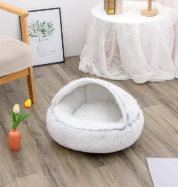 2 in 1 round plush pet bed with PP cotton filling for dogs and cats, available in brown, 65cm size