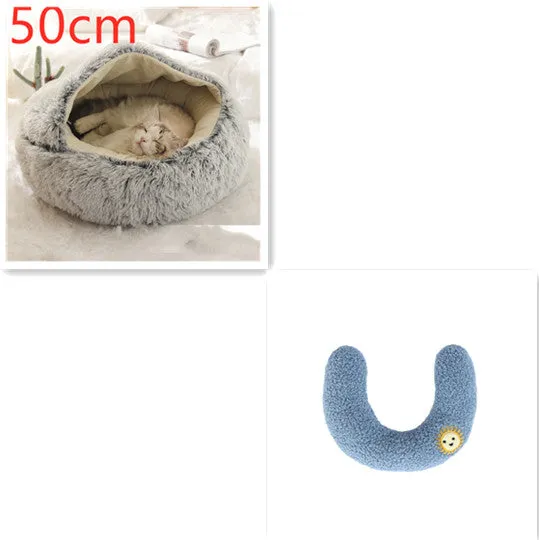 2 in 1 round plush pet bed with PP cotton filling for dogs and cats, available in brown, 65cm size