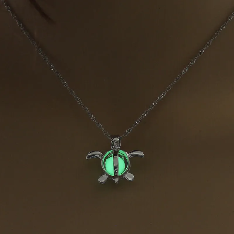 Fashion moon pendant necklace with glowing fluorite stone on bamboo chain, alloy and copper, sky blue colour