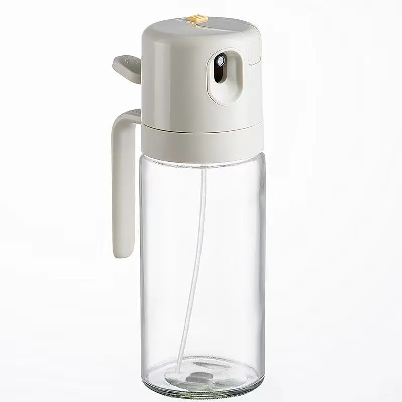 2 in 1 oil sprayer bottle 550ml warm grey soda-lime glass with automatic opening and closing for cooking and BBQ