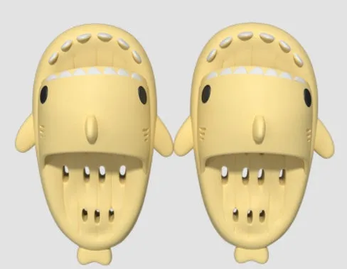 Shark slippers with drain holes, EVA quick-drying pool slides, non-slip sole, open-toe design, unisex shower shoes