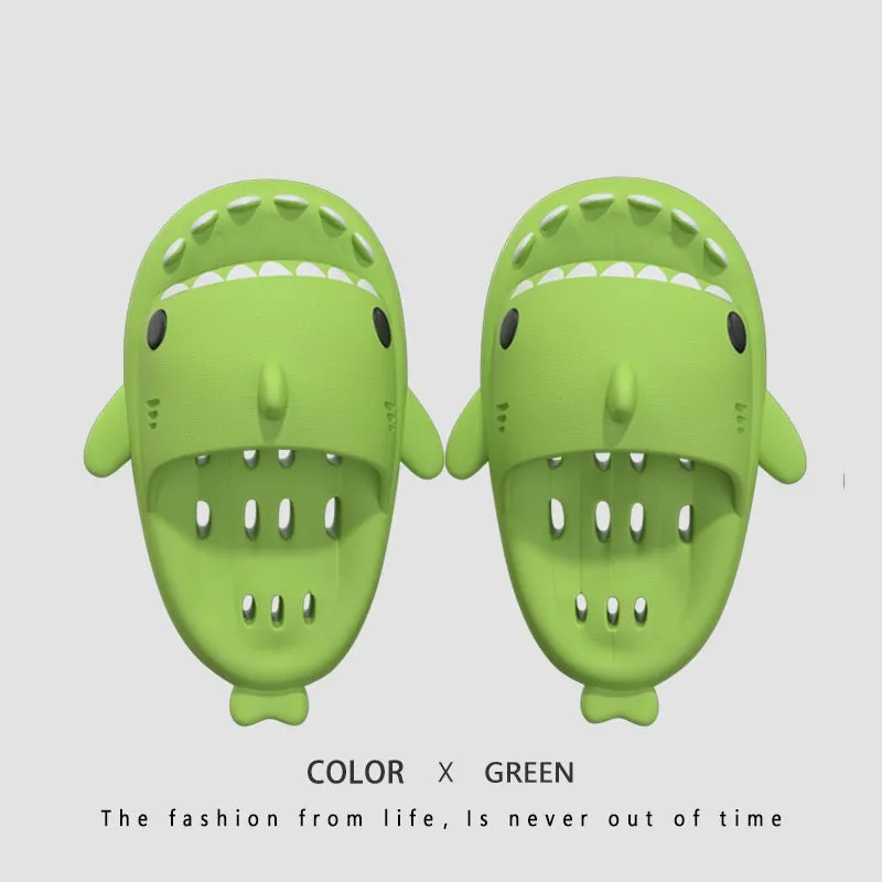 Shark slippers with drain holes, EVA quick-drying pool slides, non-slip sole, open-toe design, unisex shower shoes