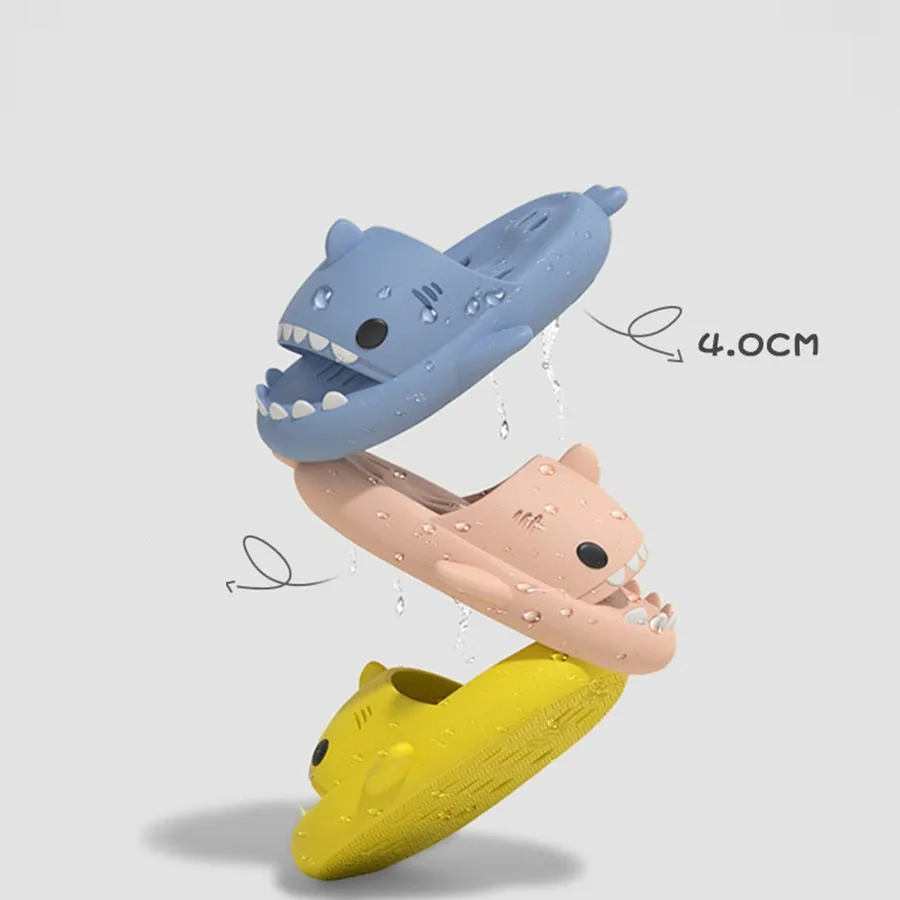 Shark slippers with drain holes, EVA quick-drying pool slides, non-slip sole, open-toe design, unisex shower shoes