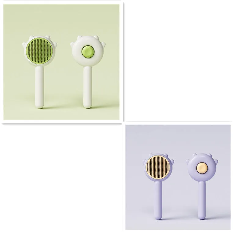 Green pet grooming comb with stainless steel teeth and ABS handle for cats and dogs