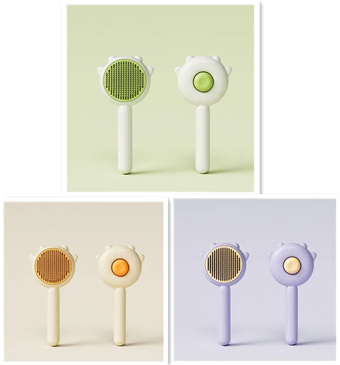 Green pet grooming comb with stainless steel teeth and ABS handle for cats and dogs