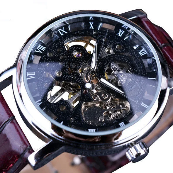 Men's mechanical watch with black dial, stainless steel case, 4cm surface width