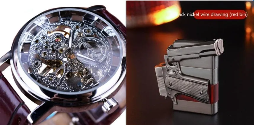 Men's mechanical watch with black dial, stainless steel case, 4cm surface width