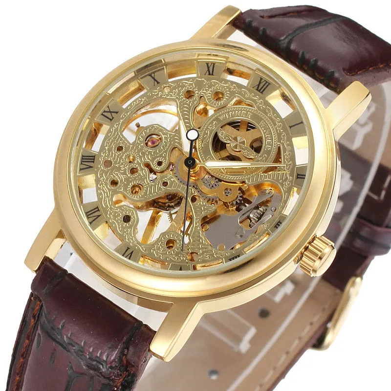 Men's mechanical watch with black dial, stainless steel case, 4cm surface width