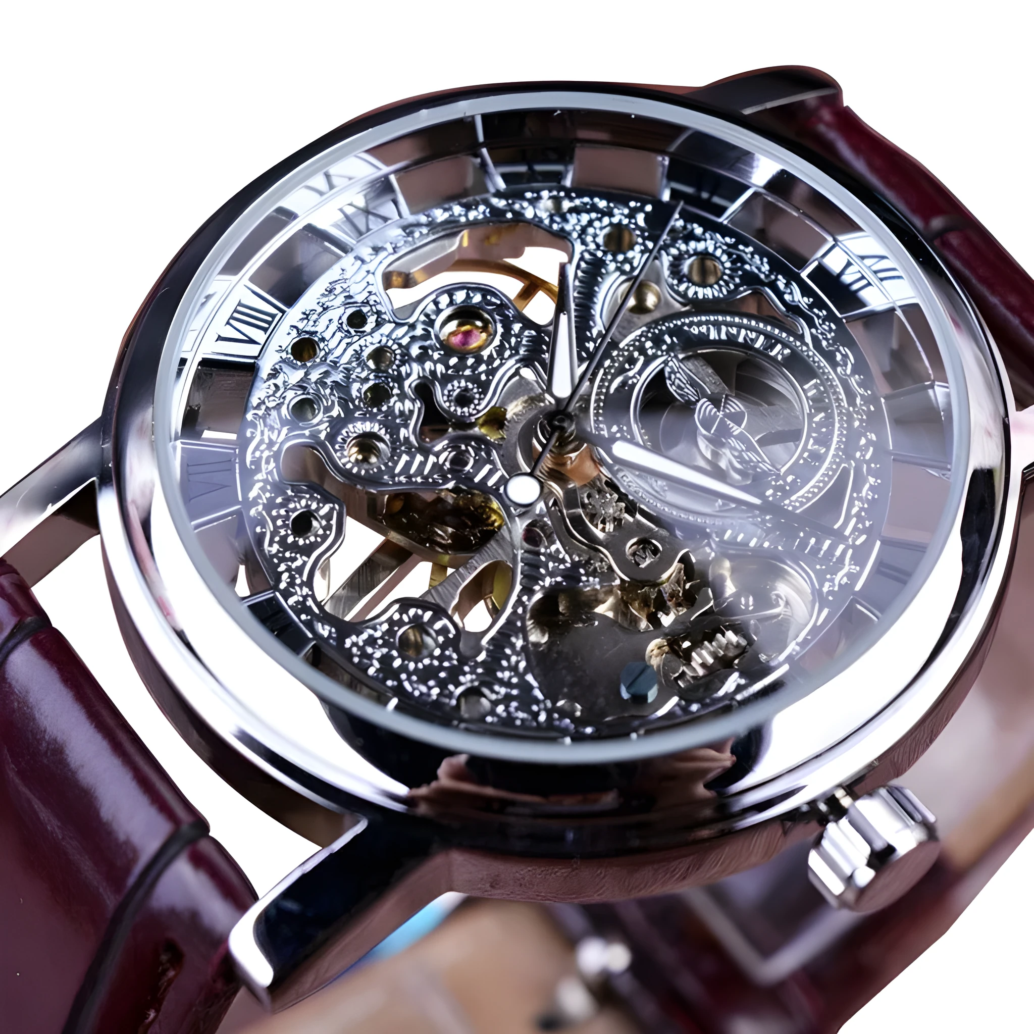 Men's mechanical watch with black dial, stainless steel case, 4cm surface width