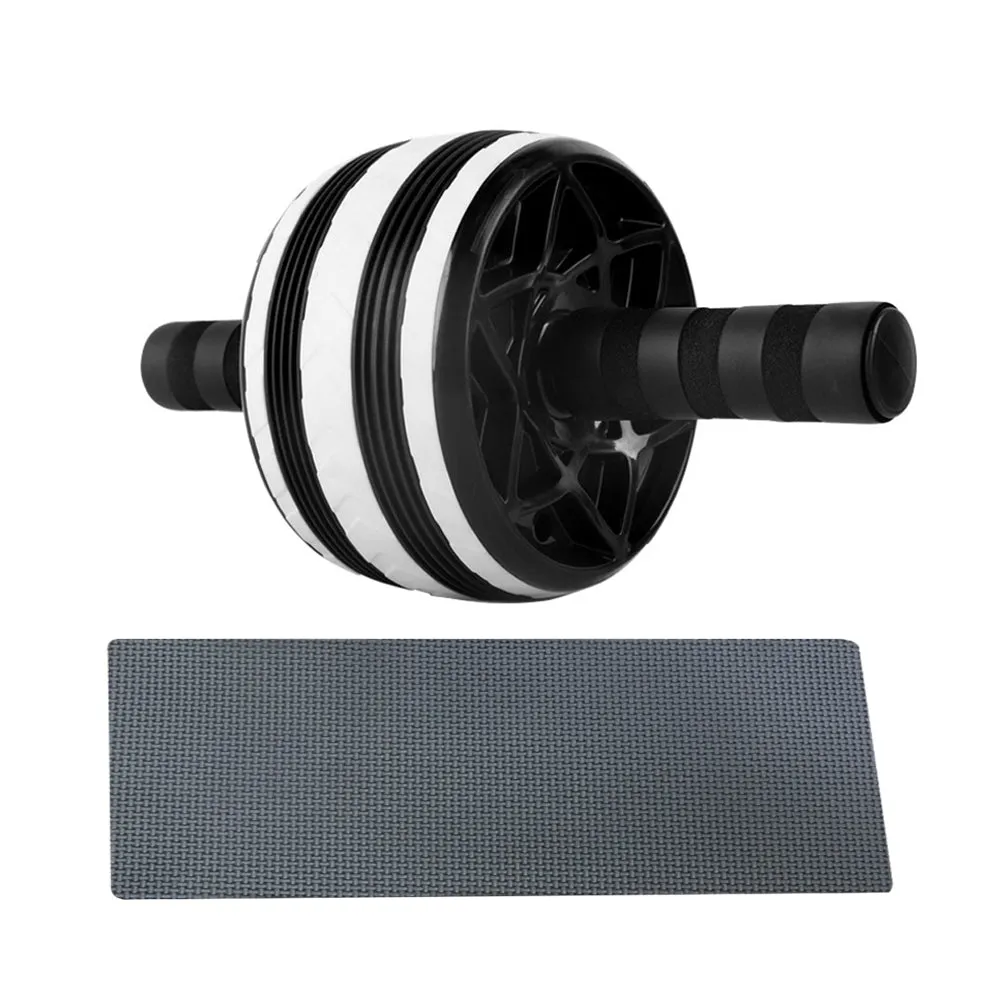 Gym abdominal roller wheel with steel frame and black PU wheel on a rubber mat