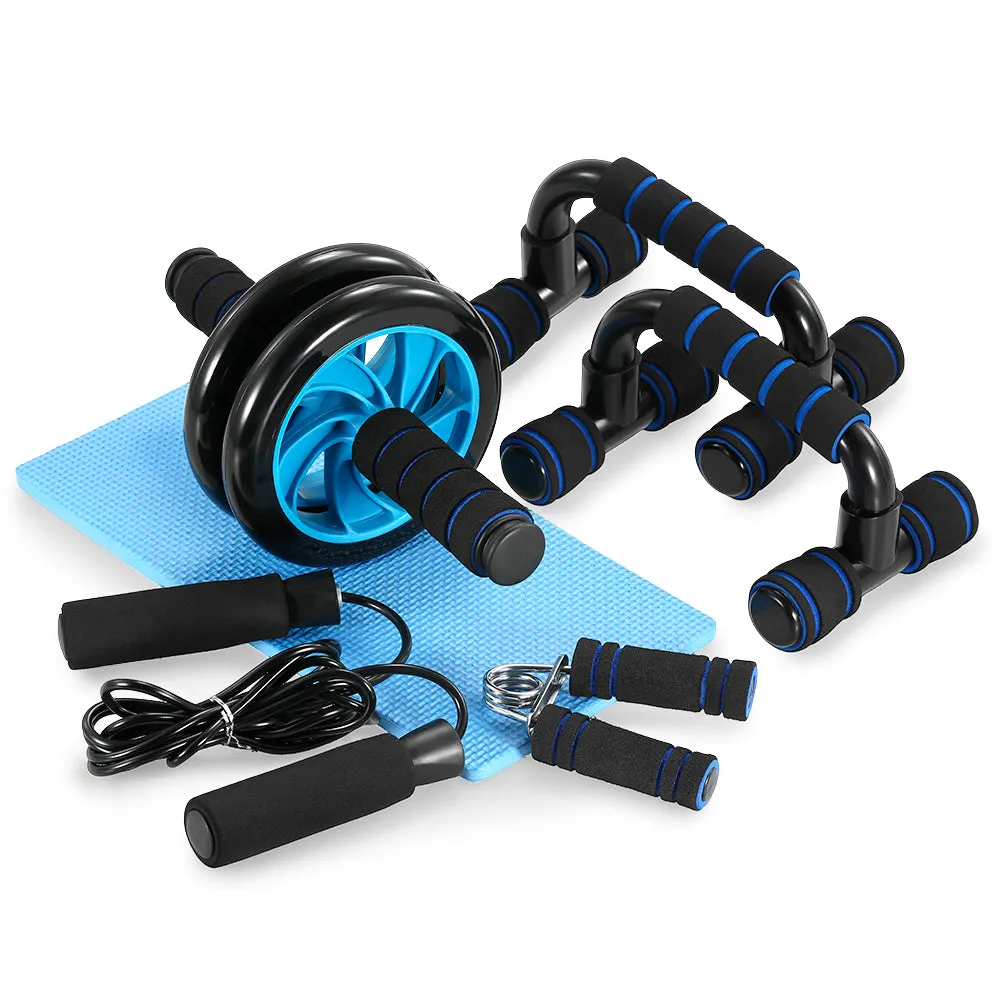 Gym abdominal roller wheel with steel frame and black PU wheel on a rubber mat