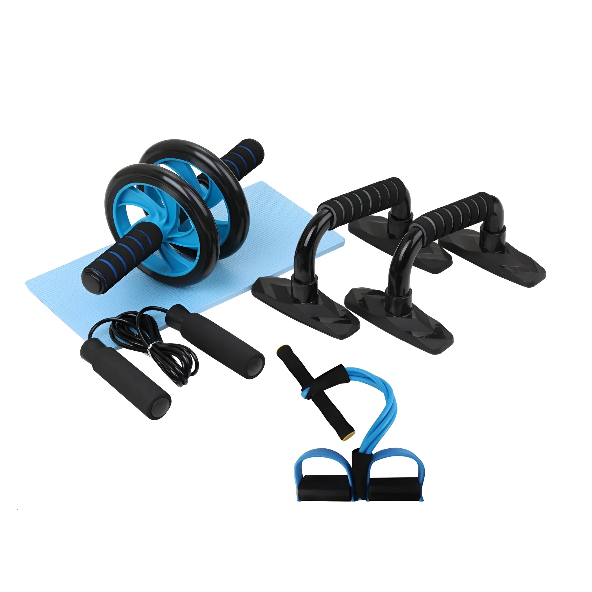 Gym abdominal roller wheel with steel frame and black PU wheel on a rubber mat