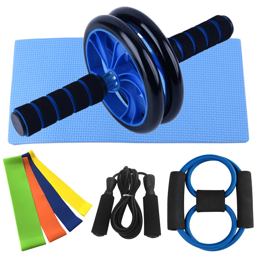Gym abdominal roller wheel with steel frame and black PU wheel on a rubber mat