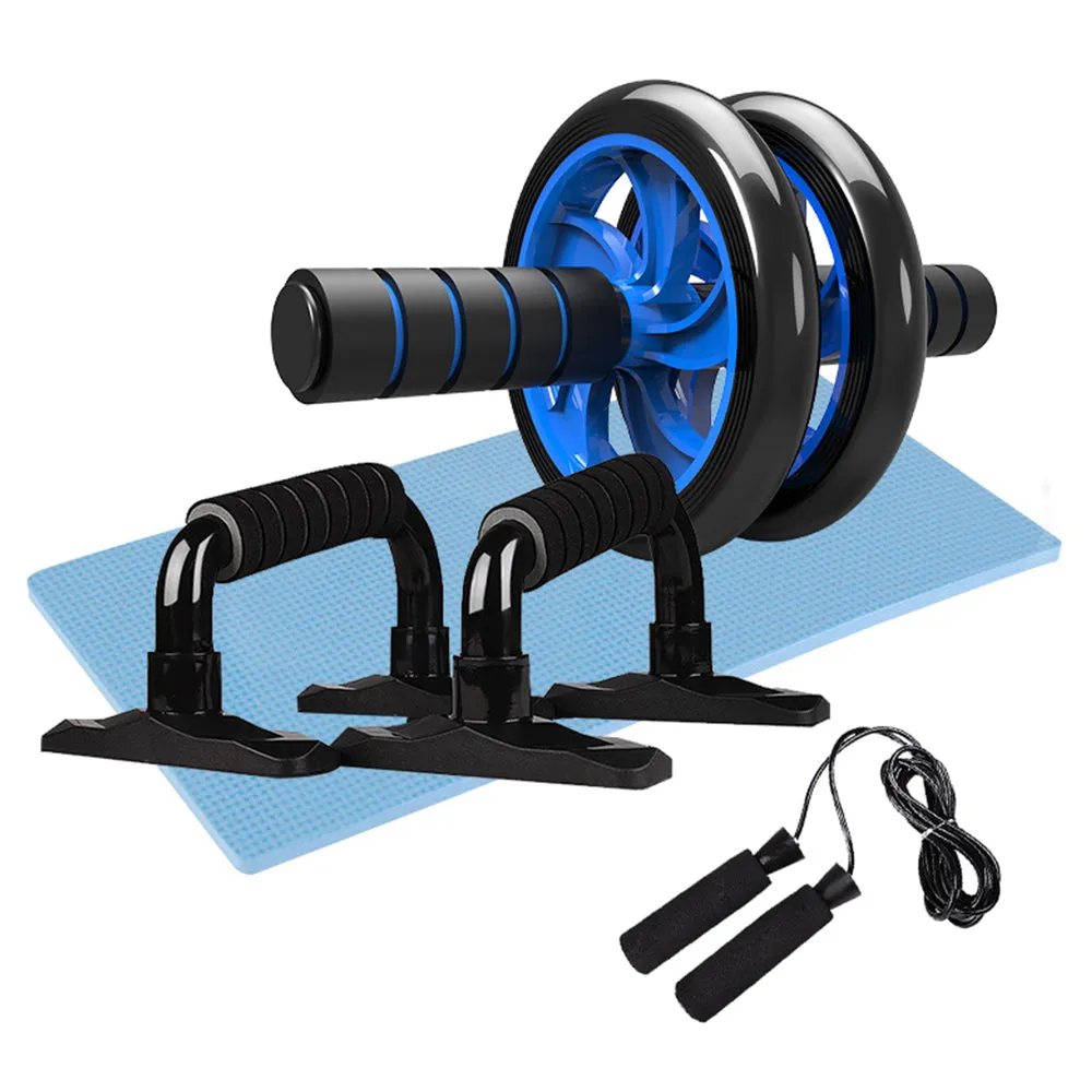 Gym abdominal roller wheel with steel frame and black PU wheel on a rubber mat