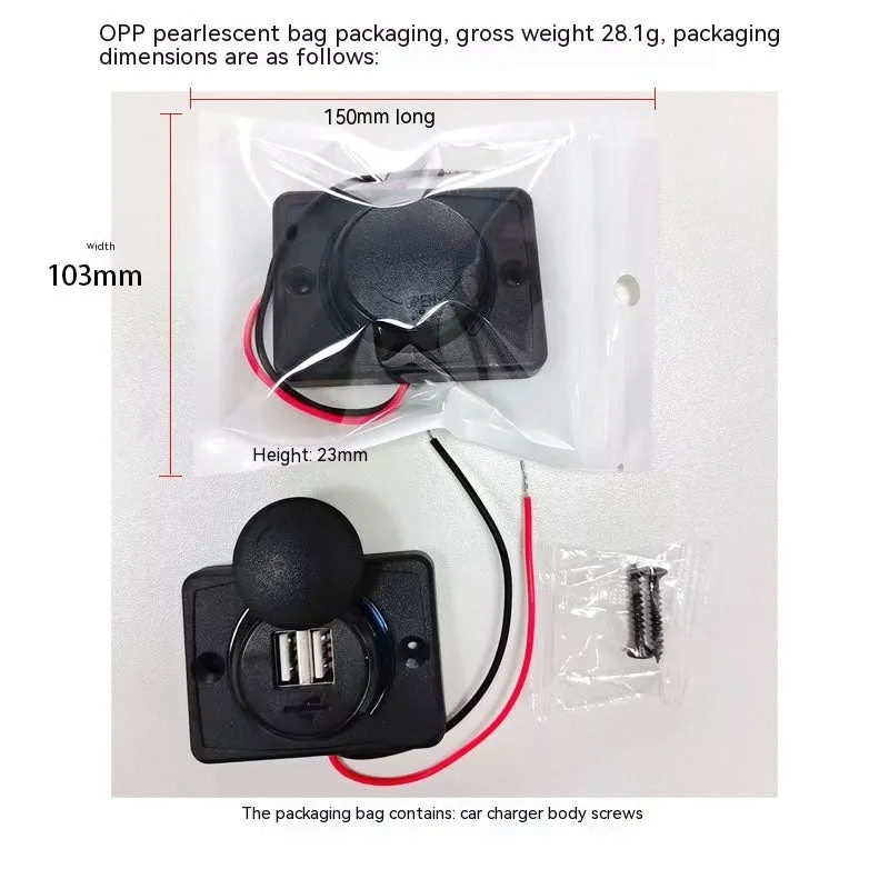 Black car USB charger with two ports for vehicle installation and mobile device charging