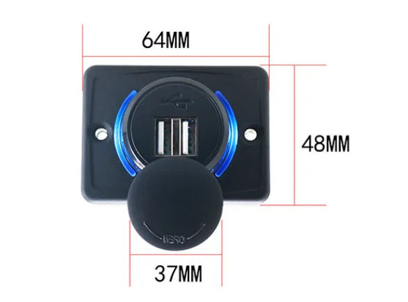 Black car USB charger with two ports for vehicle installation and mobile device charging