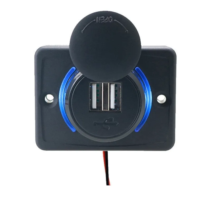 Black car USB charger with two ports for vehicle installation and mobile device charging