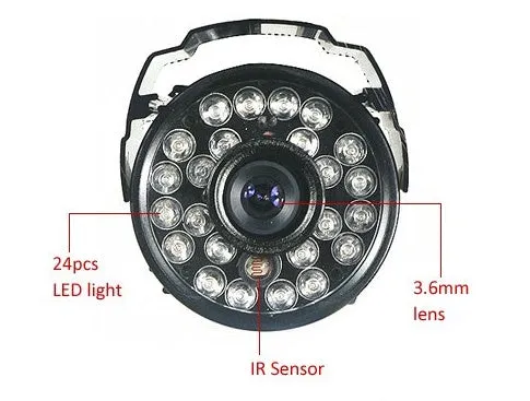 CMOS infrared night vision security camera with 1000TVL resolution and 36 IR LEDs