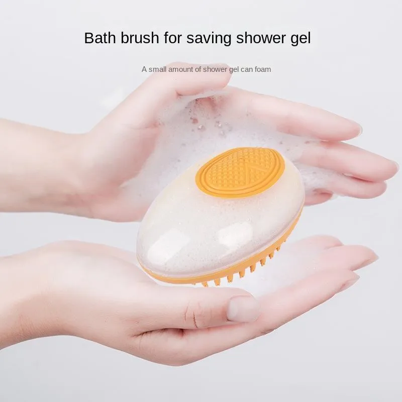 2-in-1 pet bath brush with soft silicone bristles and non-slip grip, in green, for grooming dogs and cats