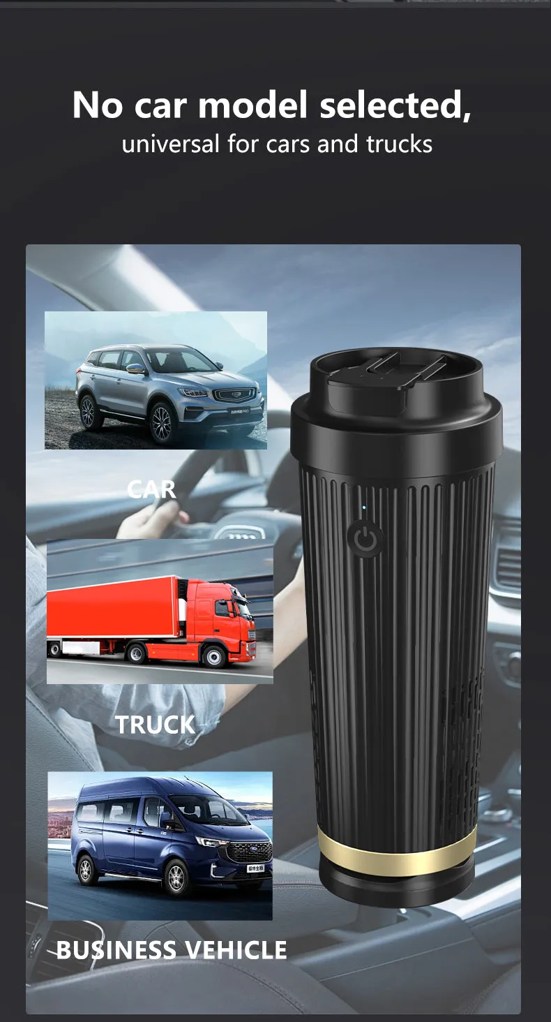 Smart heating and cooling cup in black, 36W 12V, measuring 111x96x235 mm, made from PP ABS Teflon