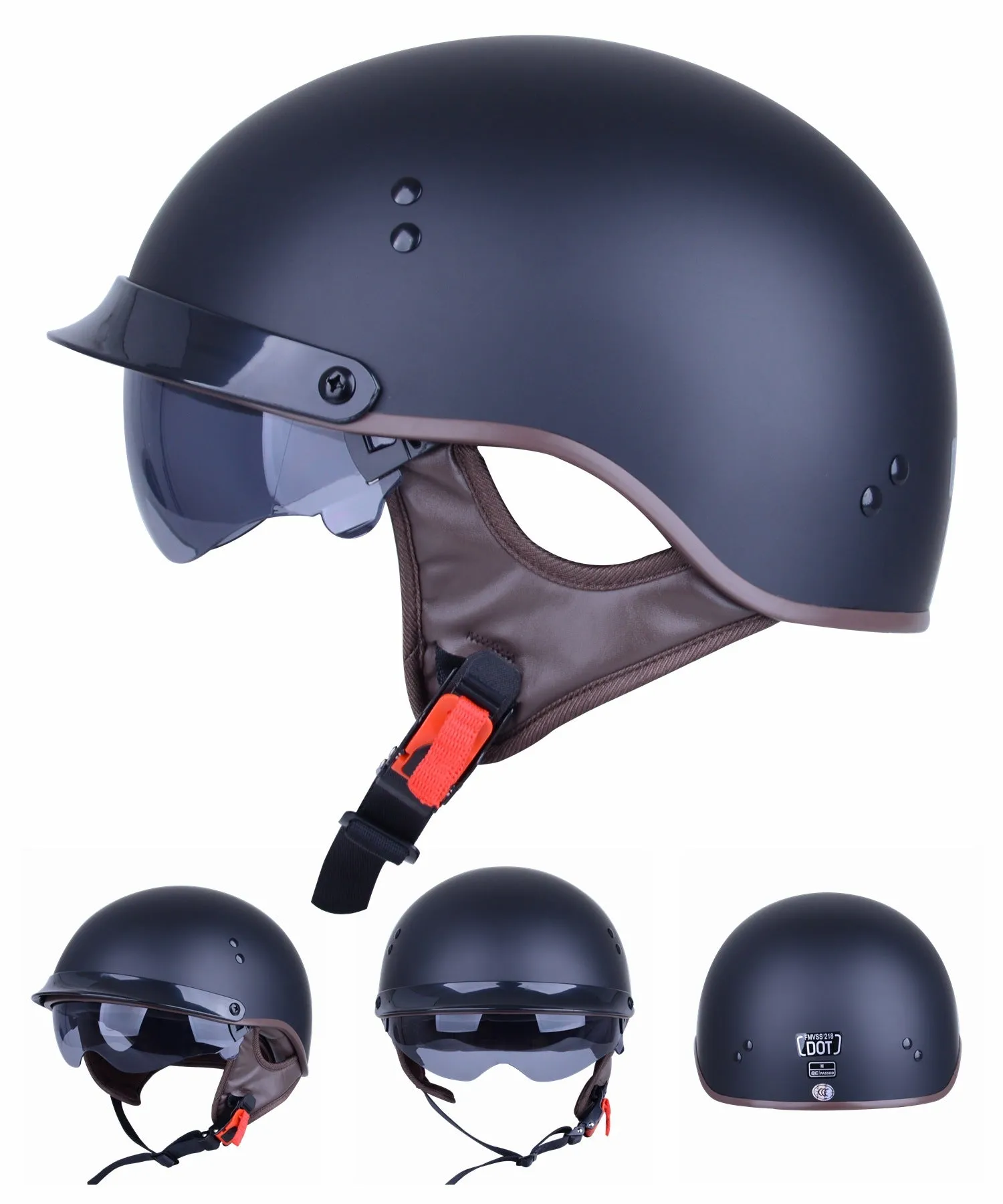 Retro full-face motorcycle helmet in ABS material, available in multiple colours for commuting