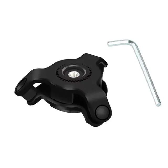 Snap-on mountain bicycle cellphone holder in red with shock absorber attached to handlebars