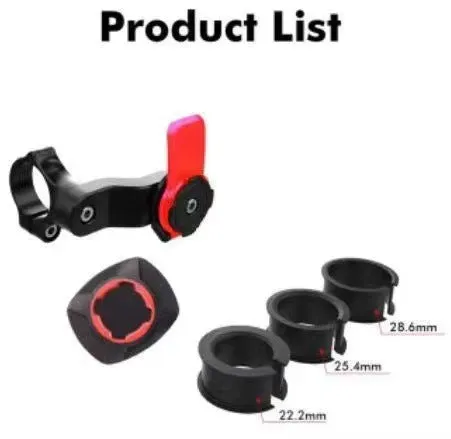 Snap-on mountain bicycle cellphone holder in red with shock absorber attached to handlebars