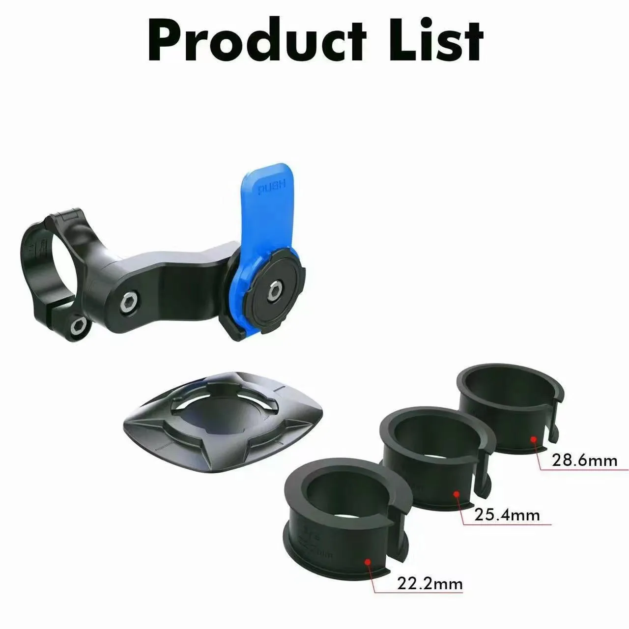 Snap-on mountain bicycle cellphone holder in red with shock absorber attached to handlebars