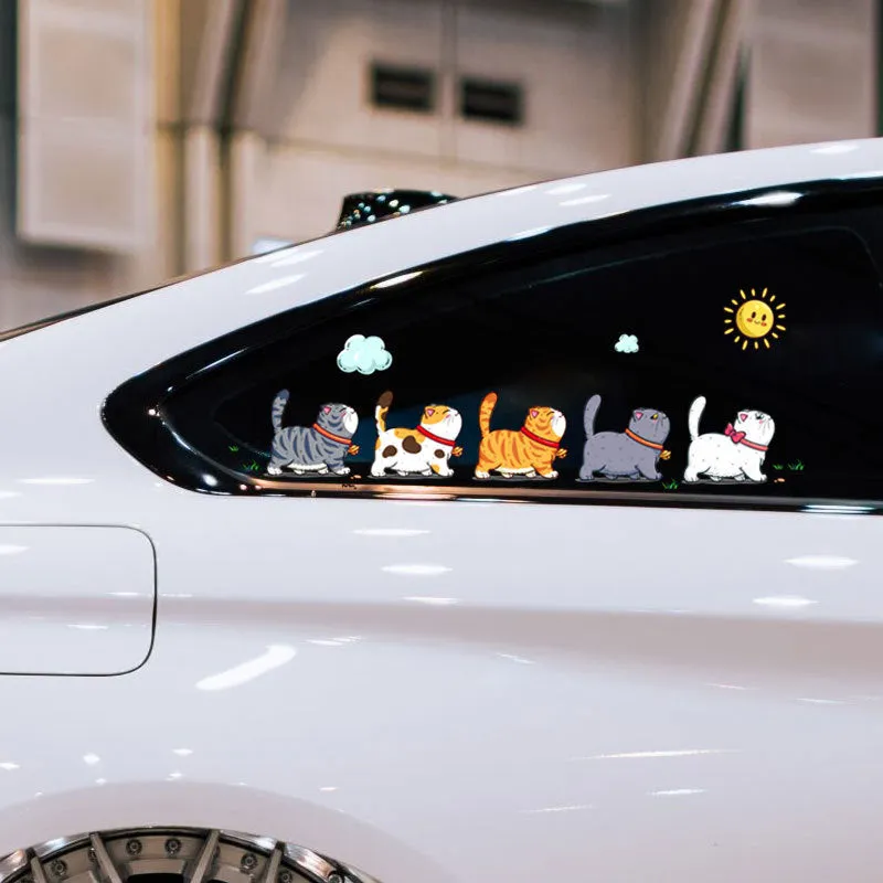 Waterproof PVC car sticker showing five climbing cats design for vehicle decoration