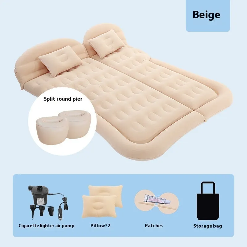 SUV inflatable bed in beige with flocking surface and motor pump, 175cm length for car travel