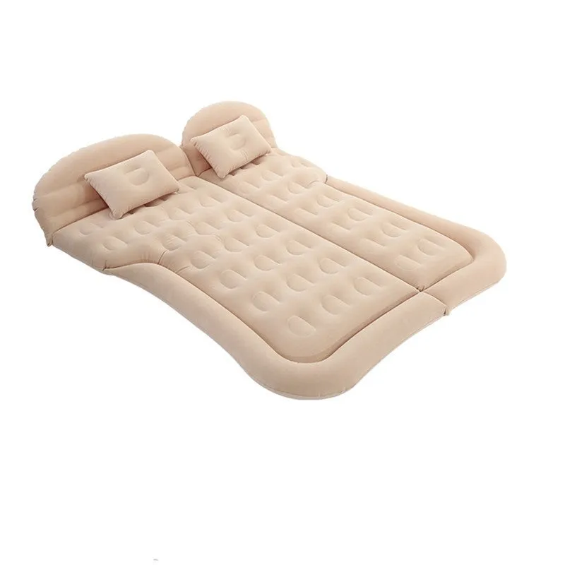SUV inflatable bed in beige with flocking surface and motor pump, 175cm length for car travel