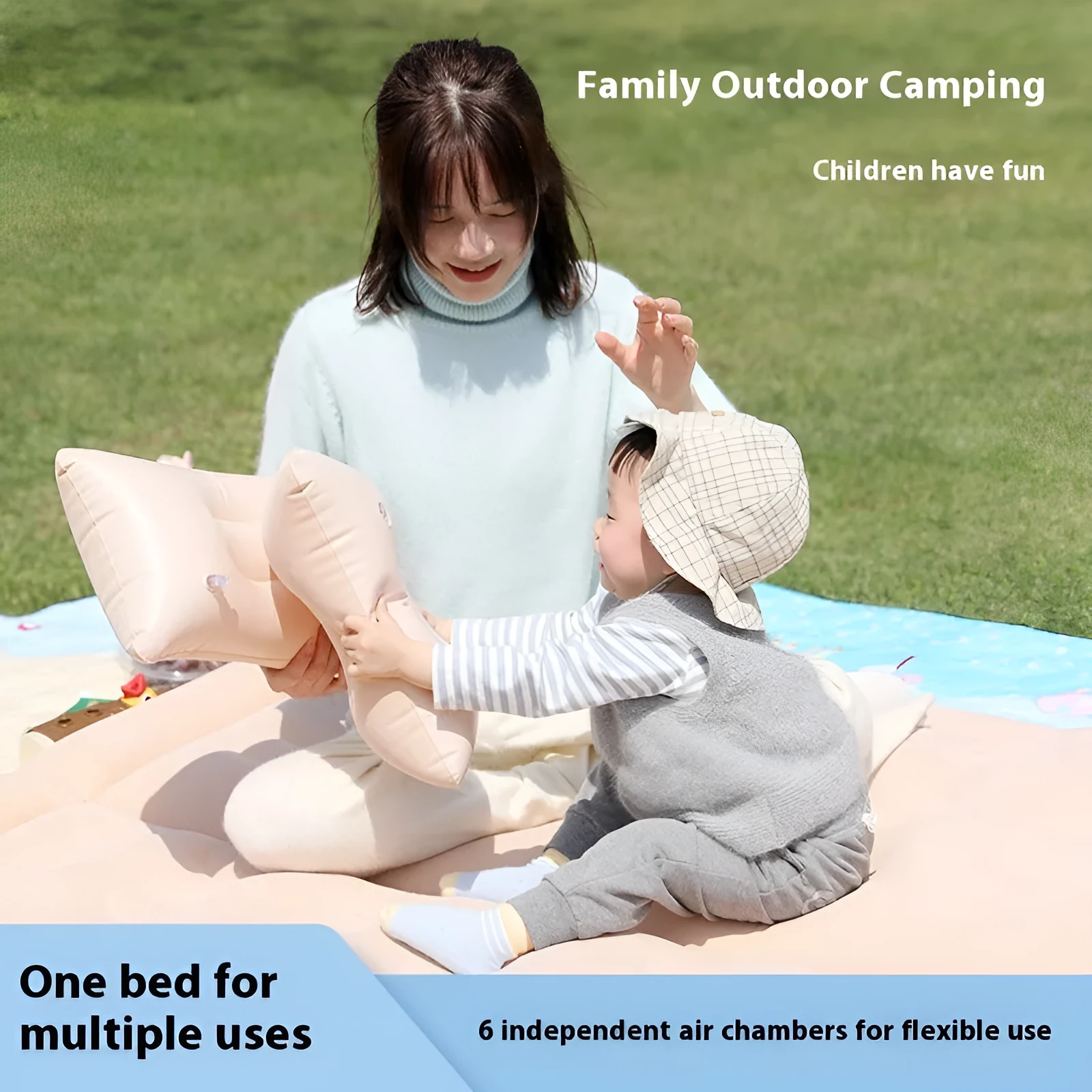 SUV inflatable bed in beige with flocking surface and motor pump, 175cm length for car travel