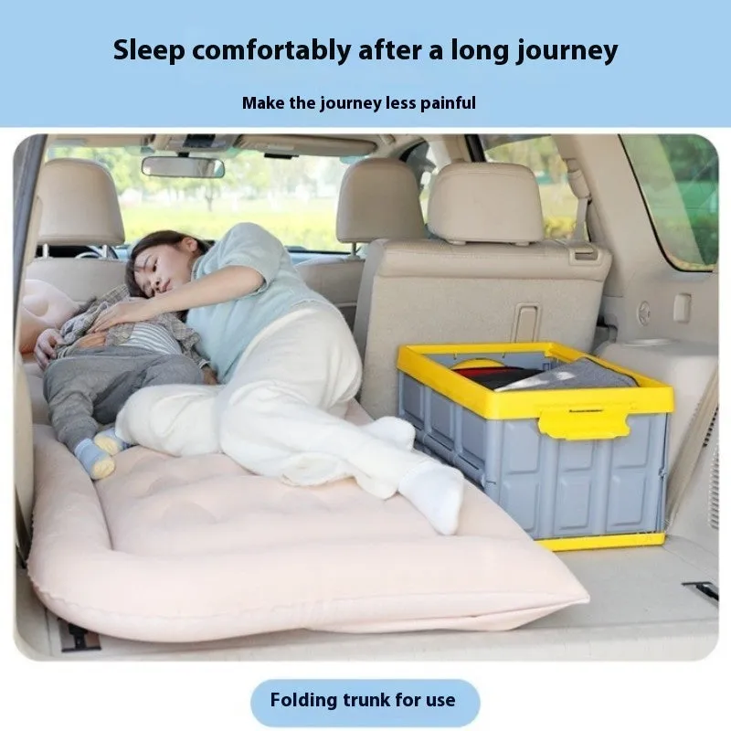 SUV inflatable bed in beige with flocking surface and motor pump, 175cm length for car travel