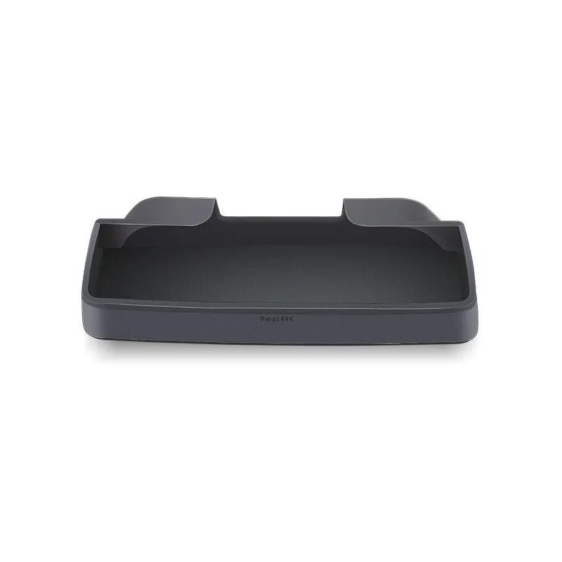 Black silicone sunglasses holder installed in Tesla centre console armrest compartment