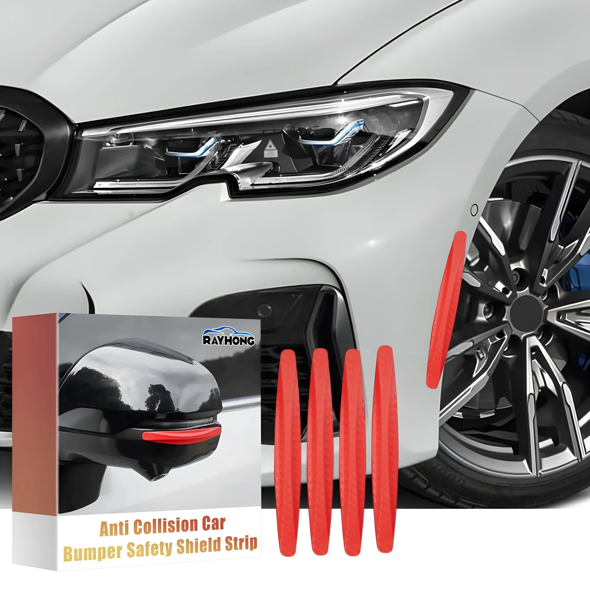 Four transparent PVC car anti-scratch protector strips measuring 13x1.5cm on a car door edge