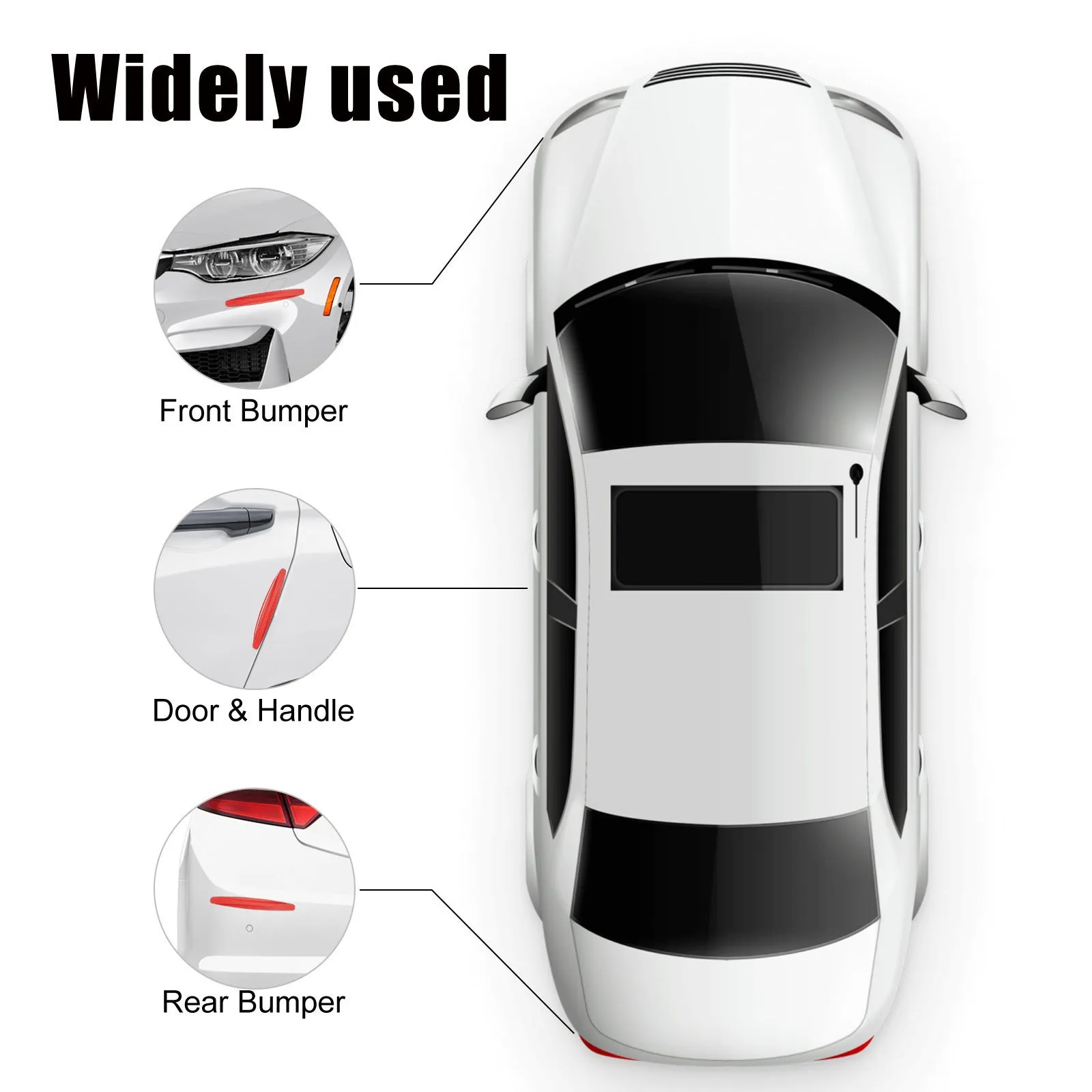 Four transparent PVC car anti-scratch protector strips measuring 13x1.5cm on a car door edge