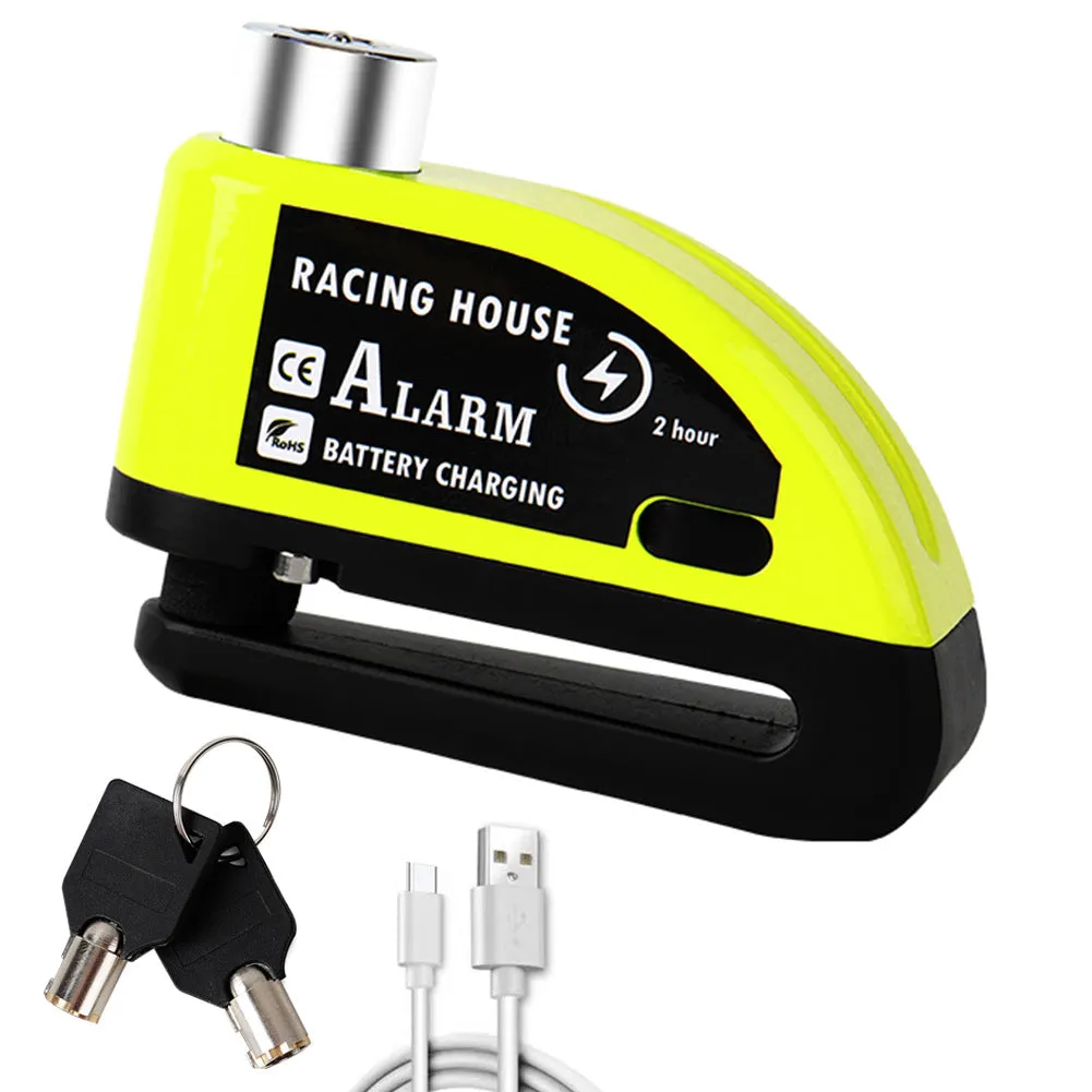 Bicycle disc brake lock in metal with alarm, 9.5 x 3.7 x 6.9 cm, available in multiple colours