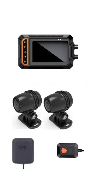 MT65 motorcycle dash cam with 3-inch display mounted on motorcycle handlebar