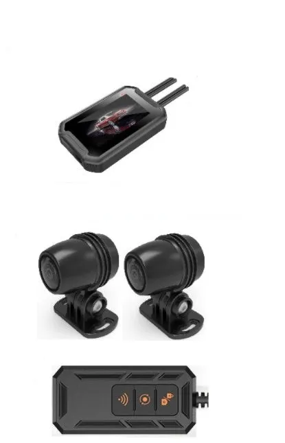 MT65 motorcycle dash cam with 3-inch display mounted on motorcycle handlebar