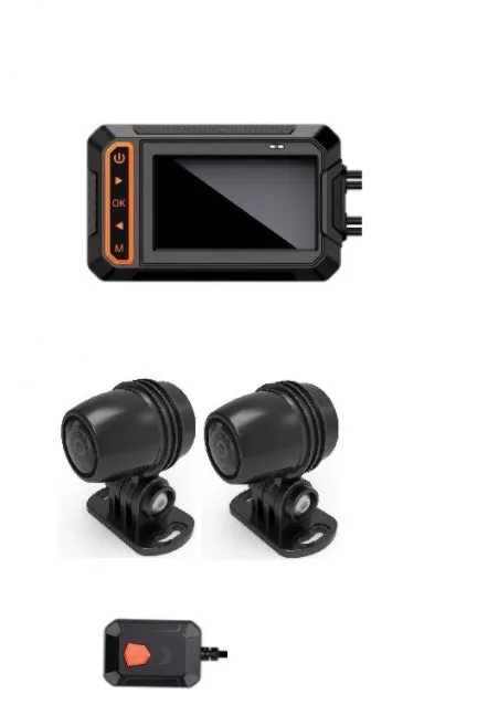 MT65 motorcycle dash cam with 3-inch display mounted on motorcycle handlebar
