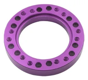 Steering wheel hub adapter in aluminium alloy with 86mm outer diameter, 55mm inner diameter, 12.5mm height, on white background