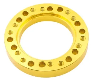 Steering wheel hub adapter in aluminium alloy with 86mm outer diameter, 55mm inner diameter, 12.5mm height, on white background