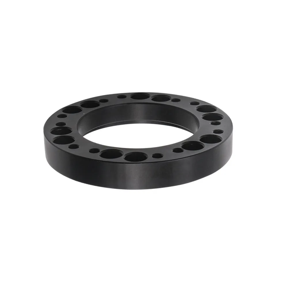 Steering wheel hub adapter in aluminium alloy with 86mm outer diameter, 55mm inner diameter, 12.5mm height, on white background