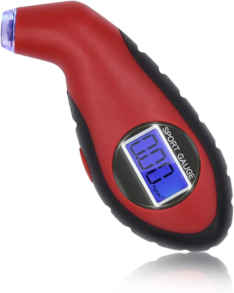 Digital tyre pressure gauge with 0.1psi display and compact ABS body in yellow colour