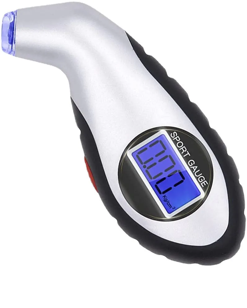 Digital tyre pressure gauge with 0.1psi display and compact ABS body in yellow colour