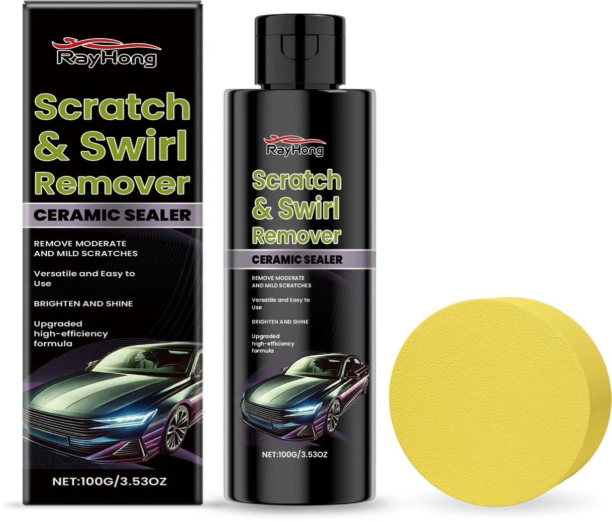 Scratch swirl remover 100g container with yellow round sponge for car paint correction