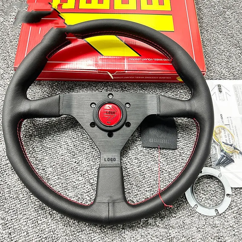 14-inch genuine leather racing steering wheel with contrast stitching for car modification
