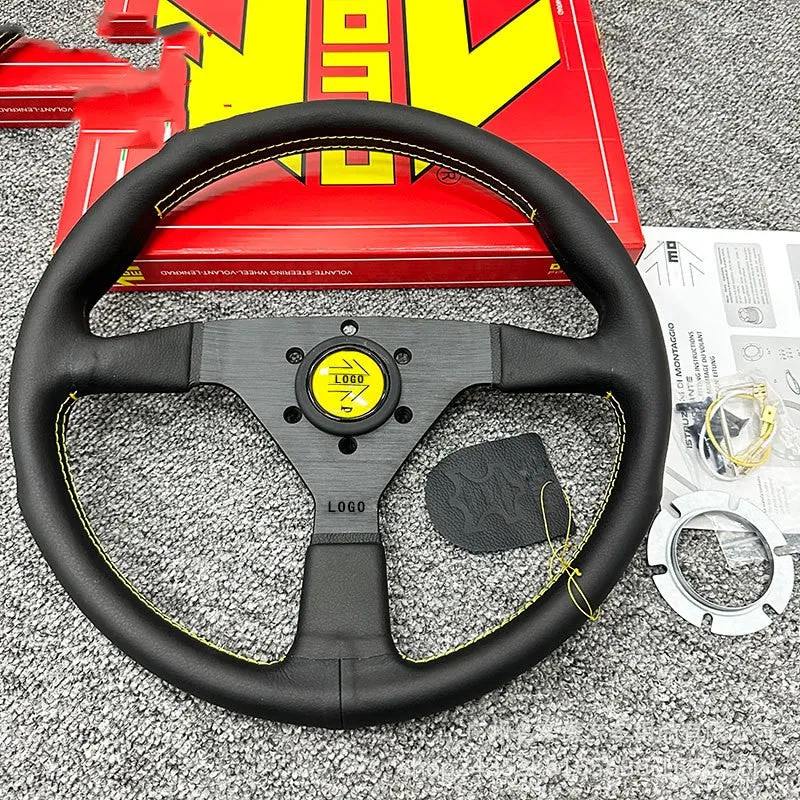 14-inch genuine leather racing steering wheel with contrast stitching for car modification